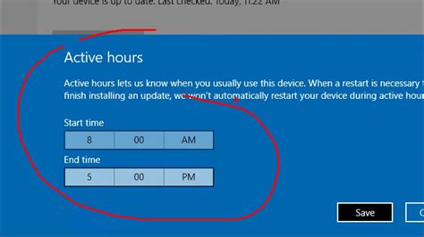 Windows 10 cannot change active hours for restart